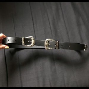 Monki black double buckle western belt
